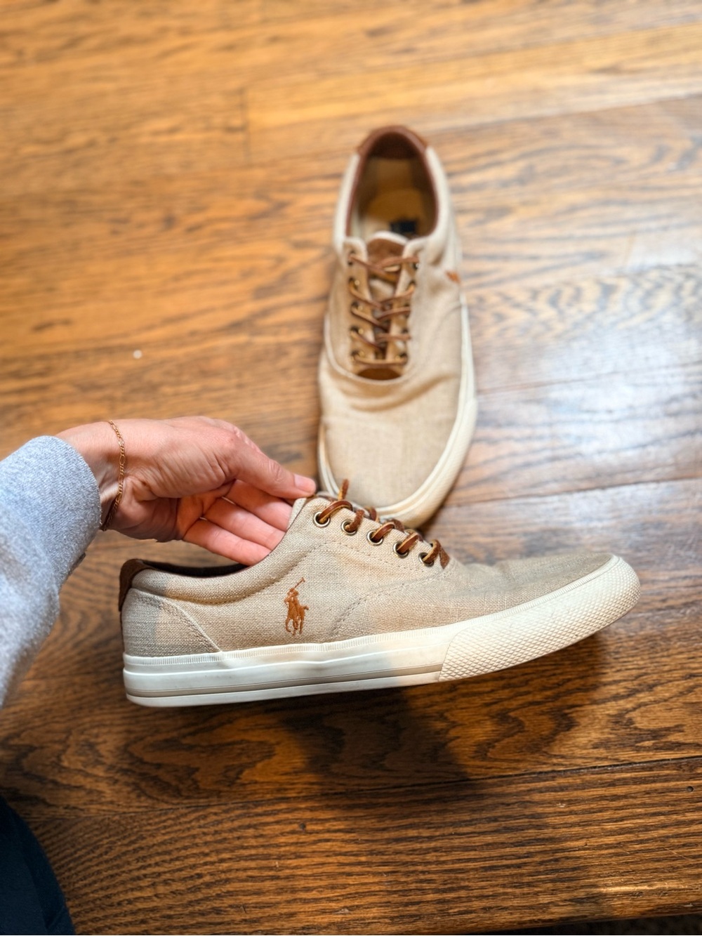 Polo by Ralph Lauren Beige Canvas Low-Top Loafers with Brown Accents